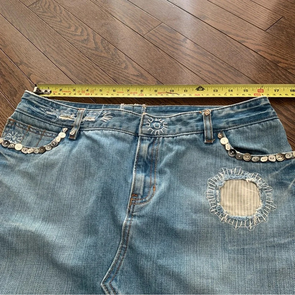 Handmade Handcrafted Repurposed Denim Embellished Y2k Skirt Size Unknown - Picture 3 of 12